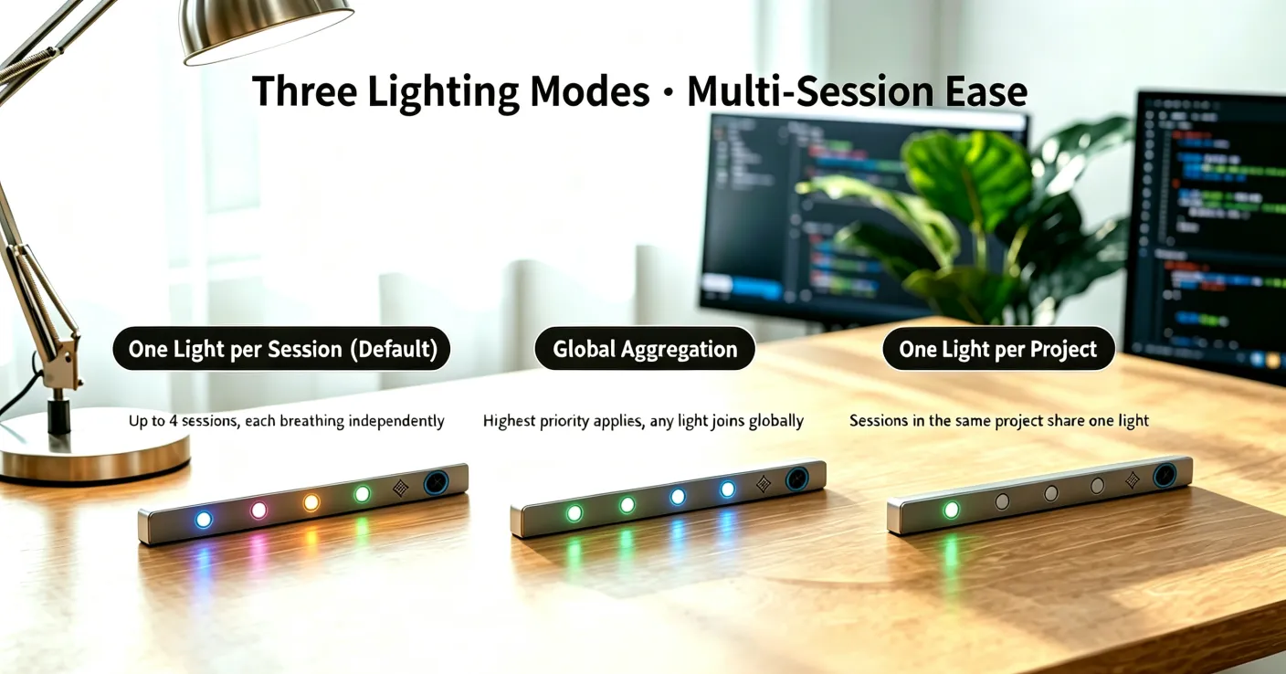 Three lighting schemes: one light per session, one signal for all, one light per project
