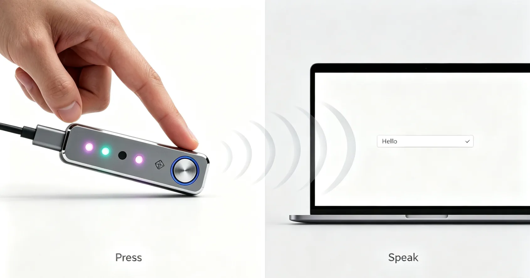 A button press sends your speech to the cursor